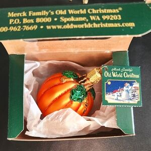 Halloween ornament blown glass from Old World Christmas Merck family Pumpkin